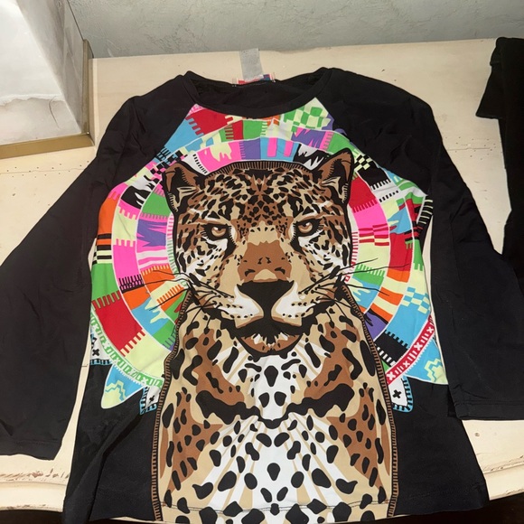 Mara Hoffman Girls Swim Shirt Longsleeve Tiger Print Graphic Rare Y2K Sz M - Picture 2 of 7